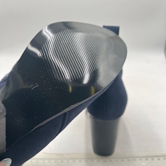 Navy Suede Block Heel Ankle Boots Closed Toe Side Zipper Short Bootie Shoes - Picture 5 of 7